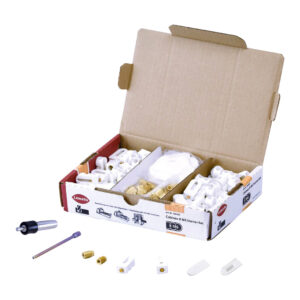 Cabineo 8 M6 starter set for woodworking with M6 connectors and fasteners, ideal for beginning furniture assembly projects.