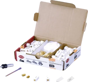 Cabineo 8 M6 starter set for woodworking with M6 connectors and fasteners, ideal for beginning furniture assembly projects.