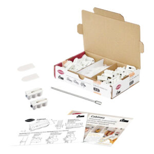 Cabineo 8/12 Starter Set with 8 mm and 12 mm connectors for versatile furniture assembly and woodworking projects.