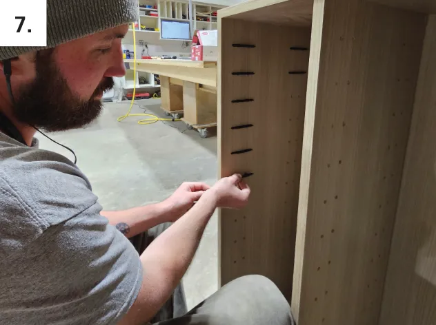 Install male halves into cabinet uprights