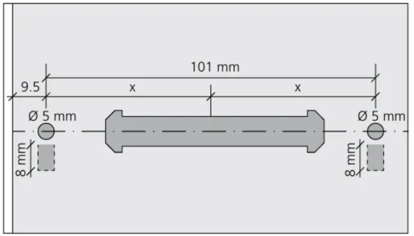 Position of drill holes, ø 5 mm / ø 8 mm